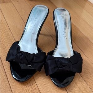 White House Black Market Black Satin Bow Mules